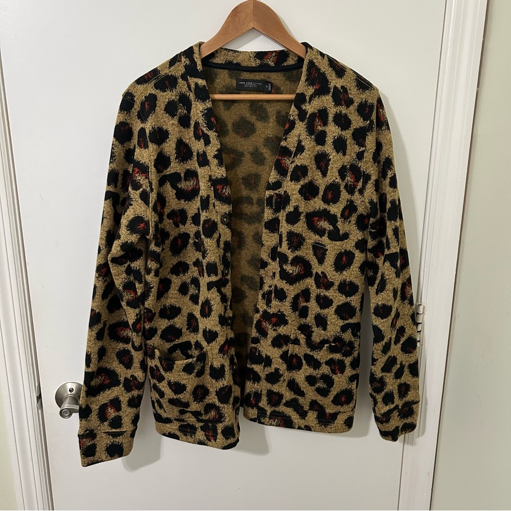 Junk Food Clothing Women’s Leopard Print Fleece Cardigan Blazer Size Medium